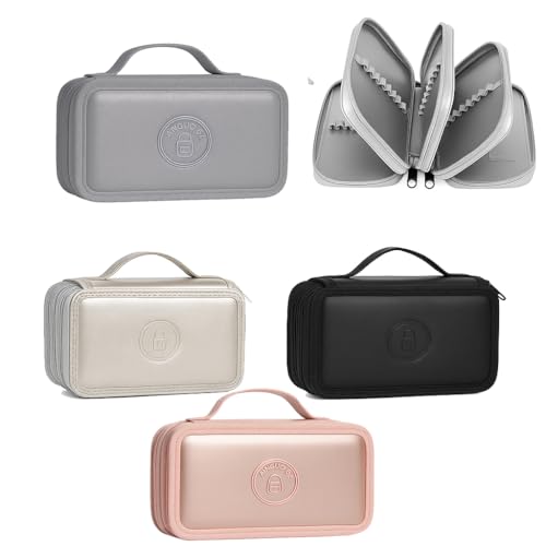 Estojo Escolar com 4 Divisórias, Compartimentos com Zíper, Alça de Transporte, Organizador para Canetas e Lápis (PRETO.)