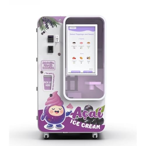 Commercial Automatic Ice Cream Machine, Self Service Vending System with Cashless Payment, Touch Screen Frozen Dessert Dispenser for Retail Store, Shopping Mall, Office
