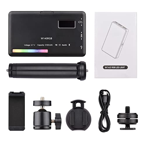 مجموعة مصابيح فيديو باضاءة ليد W140 باضاءة ار جي بي CRI95+ 2500-9000 كلفن قابلة للتعتيم من موريليان مع 20 تاثير اضاءة مع حامل ثلاثي القوائم لسطح المكتب وحامل جوال ومشبك كمبيوتر ومحول كولد شو