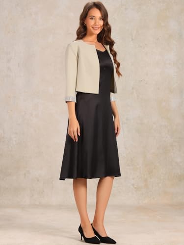 Allegra K Open Front Blazer for Women's Half Sleeve Collarless Cropped Blazer4