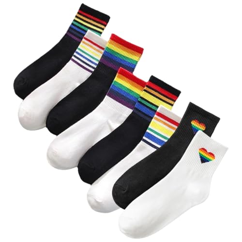 Socken Damen 39-42 Bunte Tennissocken Mit Regenbogen Design 8 Paar Socken In Verschiedenen Mustern Für Pride Paraden Und Täglichen Styling Größe 36-39