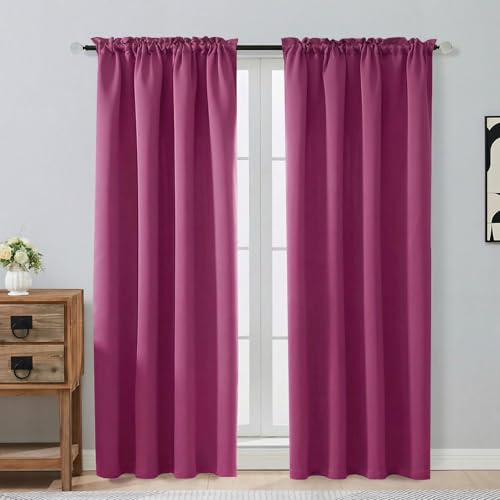 Image of Hot Pink Blackout Curtains for Bedroom 72 Inch Length 2 Panels Set, Thermal Insulated Curtains for Living Room Nursery, Energy Saving Window Drapes for Patio French Door Front Door, 2x40Wx72L