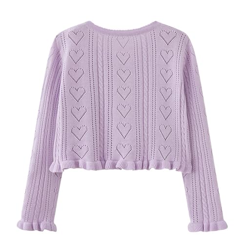 JEATHA Toddler Girls Cotton Thin Sweater Coat Kids Long Sleeve Ruffle Trim Cardigan Hollow Knitted Bolero Shrug2