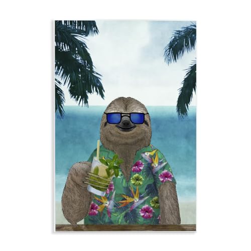 Stupell Industries Humorous Tropical Vacation Sloth Sunglasses Floral Shirt, Design by Barruf
