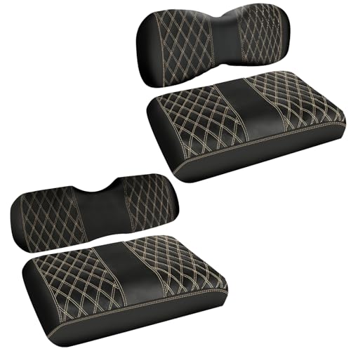 F FINEC 4PCS Golf Cart Seat Covers Black Leather Front and Rear Seat Covers Compatible with Yamaha Drive G29 2007-2016 Beige Stitching No Staple