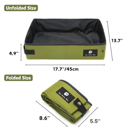 Image of Portable Foldable Cat Litter Box - Waterproof, Leak-Proof for Outdoor Camping, Hotel Stays, Road Trips - Travel Essentials for Cats & Kittens (Green, Large)