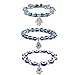 RUIZHEN 3Pcs Evil Eye Hamsa Hand Stretch Bracelet 7 Chakras Gemstone Lava Stone Aromatherapy Essential Oil Diffuser Bracelet for Women Men (H)
