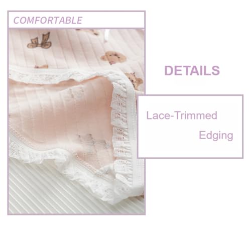 5 Packs Soft Cotton Panties for Women Lace Floral Ruffled Cute Bear Print BowKnot Underwear3