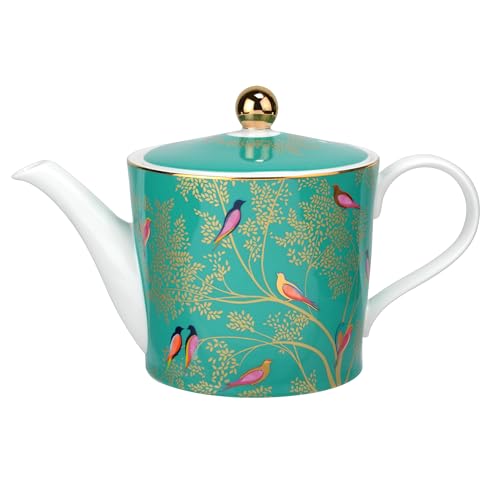 Portmeirion Sara Miller Chelsea Fine China Teapot, 2 Pint Floral Design with Gold Details - Elegant Afternoon Tea Essential Featuring Colorful Birds on a Tree, Decorative Drinkware Gift