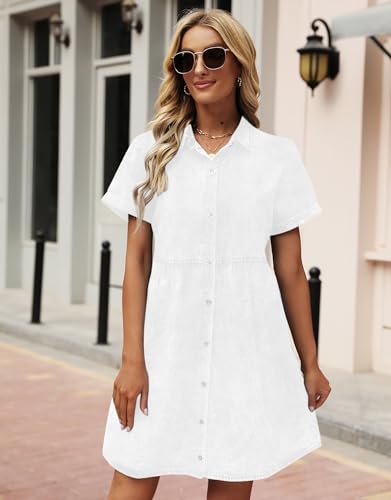 Image of Women's Denim Dress for Women Cute Blue Babydoll Denim Shirt Dress Denim Dress with Pockets