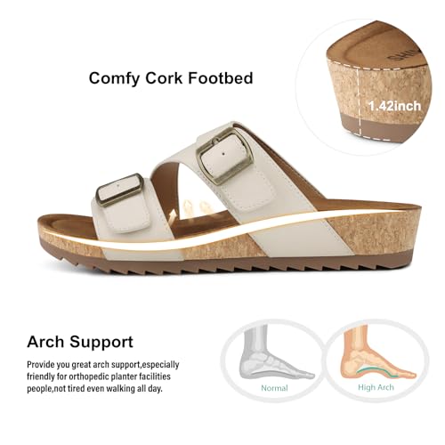 Image of SHIBEVER Comfortable Slides Sandals for Women: Wedge Adjustable Buckle Slip on Slide - Arch Support Open Toe Woman Sandal