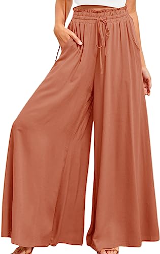 Muchpow Women's Wide Leg Drawstring Pants Elastic Waisted Casual Palazzo Trousers with Pockets