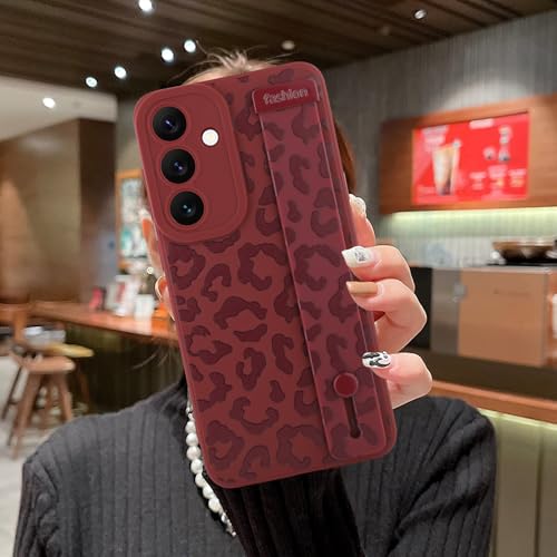 Image of Compatible with Samsung Galaxy S25 Case with Strap Wrist Wine Red