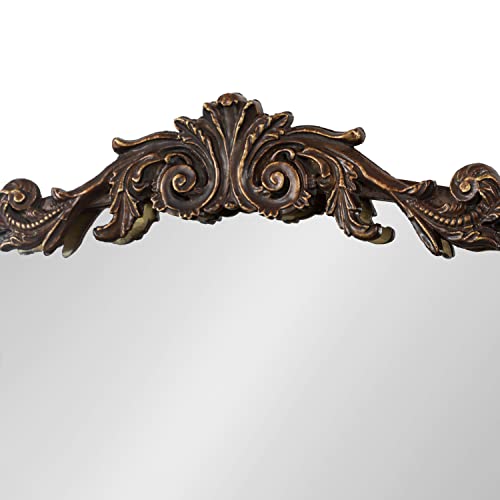 Image of Kate and Laurel Arendahl Ornate Traditional Arched Mirror; 36 x 29; Bronze; Decorative Baroque Style Arched Wall Mirror with Wide Frame and Ornamental Crown