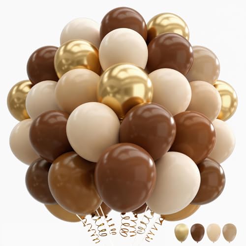 Image of 160Pcs 12 Inch Brown Light Brown Tan Sand White Metallic Gold Latex Balloons for Boho Neutral Baby Shower Birthday Party Decorations