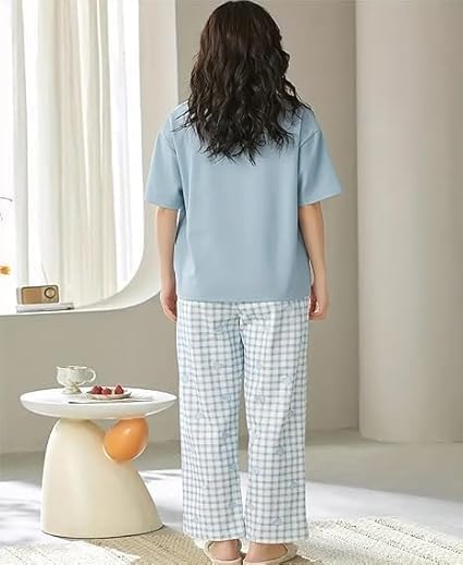 Image of Womens Night Dress Pajama Set Soft Stretchable Spandex Nightwear Night Suit Ladies Loungewear Sleepwear Two Piece Top and Pyjama Set for Women