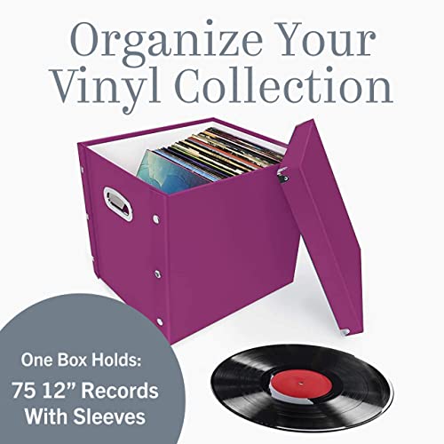 Image of Snap-N-Store Vinyl Record Storage Box - 12 inch - 4 Pack- Crate Holds up to 75 Vinyl Albums - Berry