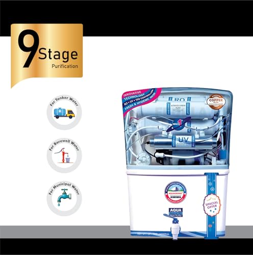 Image of Aqua Grand Plus Pure RO+UV+Copper+Zinc Water Purifier 10 Stages Purification Advance MTDS and HTDS Membrane 20 LPH High TDS Membrane (2000 ppm) 12L Storage Water Saving Technology 1 Year Warranty.