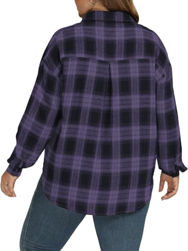 VISLILY Plus-Size-Tops for Women Casual Button Down Flannel Plaid Shirts Long Sleeve Tunics Collared Dressy Blouses XL-5XL3