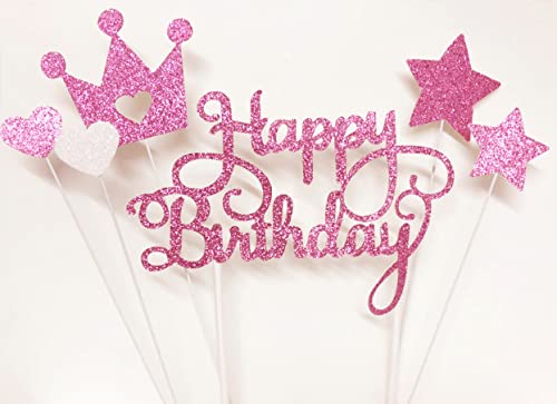 AILEXI Handmade 6 Counts Glitter Cake Decorating Toppers for cupcake and ice-cream - Happy Birthday Glitter Rose Red set Cover