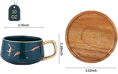 Juego de Tazas de café de Taza de té de cerámica de 10 oz con platillo de Madera Juego de platillo de Taza de Mano… - Imagen 7