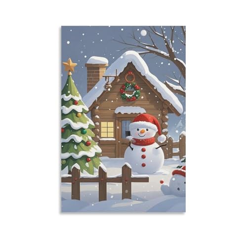 Toile murale à suspendre bonhomme de neige déco 60x90cm