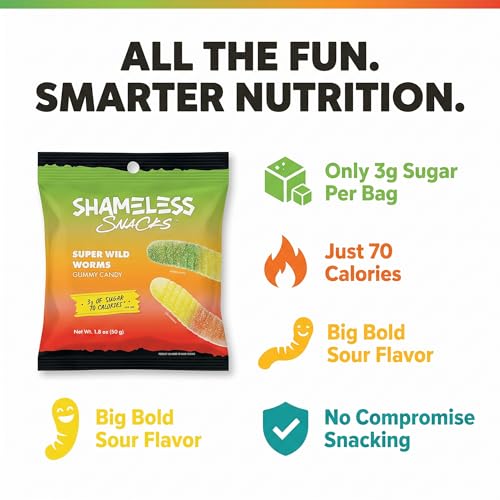 Shameless Snacks Gummy Super Wild Worms 1.8 oz Pack de 3 miniatura 3