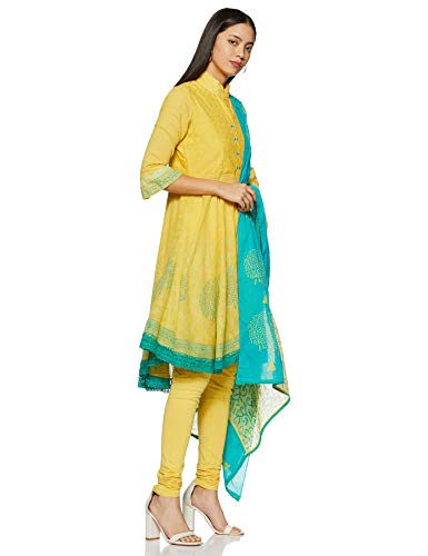 Image of BIBA Women Cotton Asymmetric Solid Suit Set