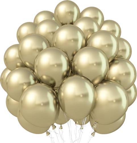 Image of Jobkoo Metallic Gold Balloons, 50Pcs 10Inch Light Gold Chrome Balloons Champagne Gold Party Balloons Golden Helium Latex Balloon for Birthday Valentines Day Anniversary Boho Wedding Party Decorations