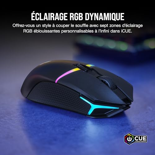 Corsair NIGHTSABRE Wireless RGB FPS/MOBA Souris de Jeu - 26 000 DPI - 11 Boutons Programmables - Jusqu'à 100 Heures de Batterie - Compatible iCUE - PC, PS5, PS4, Xbox - Noir