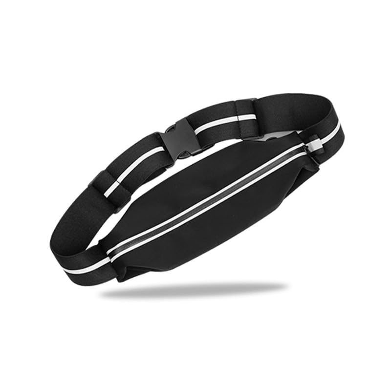 Triathlon Race Belt Running Bib Holder - One Size, Black, Neoprene - Reflective Waterproof Running Fanny Pack & Phone Holder with Number Belt - No-Bounce Secure Waist Pack