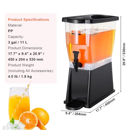 Image of VEVOR Beverage Dispenser, 3 Gallon Drink Dispenser for Parties, Plastic Juice Dispenser with Stand Spigot Lid, Iced Tea Lemonade Juice Water Dispenser, for Restaurants, Hotels, Parties