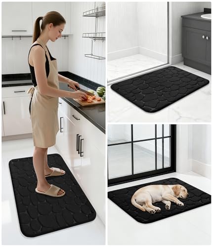 YIHOUSE Memory Foam Runner Rug, Cobblestone Bathroom Runner Rugs Super Water Absorbent Bath Mats for Bathroom Machine Washable Bath Rugs for Hallway Bedroom Laundry Room(20 x 47,Black) - image 9