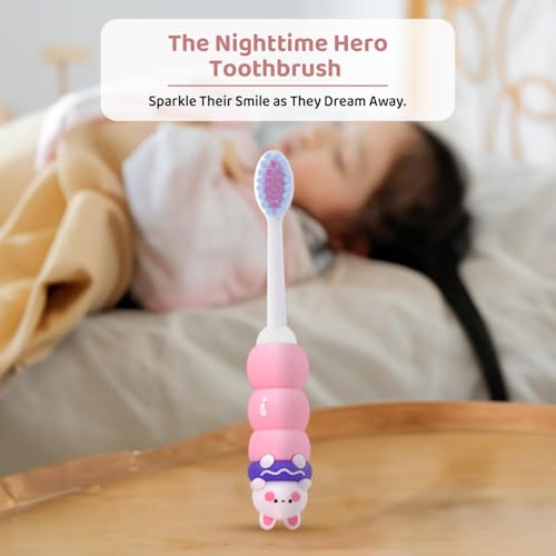 Image of StarAndDaisy Baby Manual Toothbrush 1 Year + Kids With Soft And Fluffy 10000 Gentle Bristles, 80 Micron Split-Beam Bristle, Non-Slip Comfortable Dinosaur Handle (Teddy-Pink),1 Count