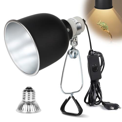 CPROSP Lampe Chauffante Terrarium Dome E27 avec 1 Ampoule 25W et Pince de Fixation, Lampe Chauffante Tortue à Réflecteur en Aluminium, pour Serpent, Lézard,...