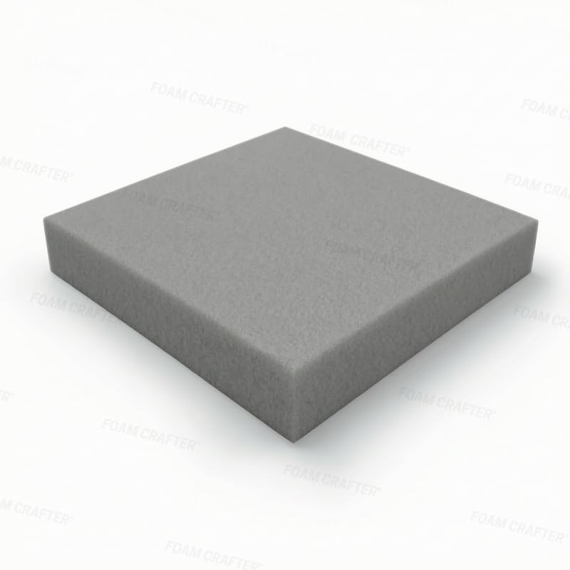 FOAM CRAFTER® Premium Firm Upholstery Foam Sheet – High-Density Support Foam for Cushion Replacement, Furniture Refurbishment, Sofa, Bench Seating & Chair Restoration, Grey, 25 x 25 x 4 inch