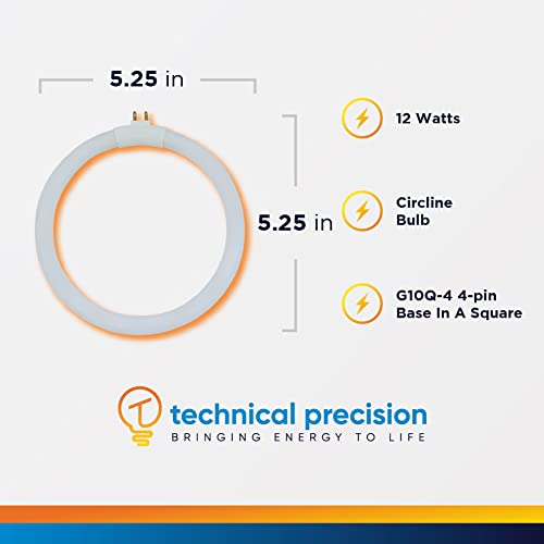 Technical Precision T4 Type 12 Watts Fluorescent Round Tube Bulb Replacement For Vtlamp10 Desk Lamps 5.4 Inch Od Circular Tube Light G10Q-4 4-Pin Square Base - 6400K Light - 1 Pack #TOP1
