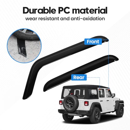 Image of Wrangler JL Rain Guards - Window Visors for Jeep Wrangler JL 2018-2026, Out-Channel Side Window Rain Guards for Wrangler JL Accessories, 4PCS, Black, Car Accessories