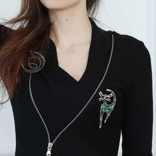 Image of Mabor Vintage Cat Brooch Pin, Rhinestone Cat Brooch for Women Girls Trendy Colorful Crystal Animal Kitten Brooches Lapel Pins