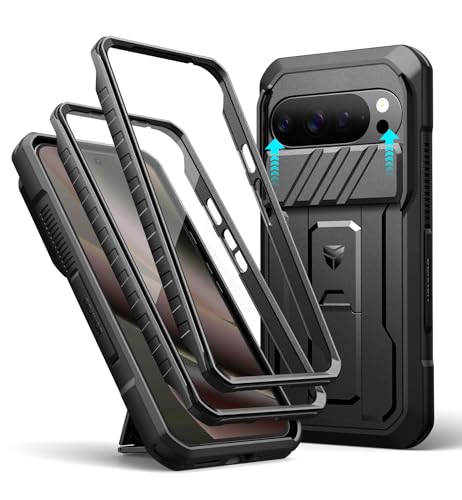 Dexnor Google Pixel 10 Pro XL�p �X���C�h���J�����J�o�[�t���P�[�X 2��ނ̃t�����g�t���[����������ʕی�t�B���������ȃL�b�N�X�^���h���� �ϏՌ��t���{�f�B�h��o���p�[�P�[�X(�u���b�N)