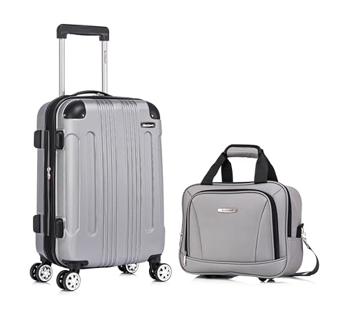 Image of Rockland London Hardside Spinner Wheel Luggage Set, Silver, Carry-On 20-Inch and Tote 14-Inch (F1902-SILVER)