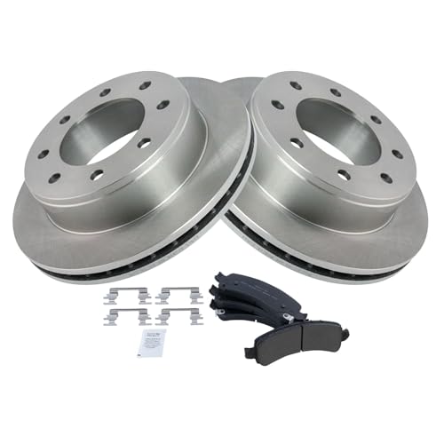Image of TRQ Rear Brake Pad and Rotor Set Semi Metallic | For 2003-2020 Chevrolet Express 2500 Express 3500 GMC Savana 2500 Savana 3500