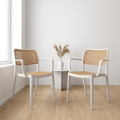 Image of INNOWIN Mirra Chair for Cafeteria | Arm Chair | Accent Chair for Living Room Home, Bedroom, Cafe and Hotels | 3- Year Warranty | Set of 2 | Plastic | White