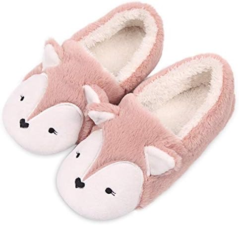 Womens Fox Fleece Animal Cozy House Slippers Indoor Outdoor Christmas Slippers for Women Pink