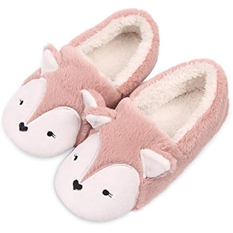 Womens Fox Fleece Animal Cozy House Slippers Indoor Outdoor Christmas Slippers for Women, Pink, Medium Cover
