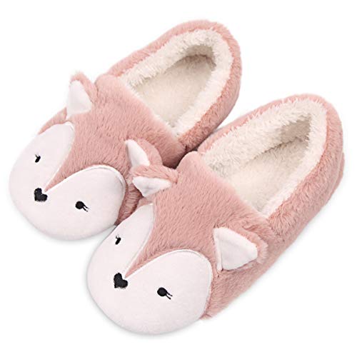 Womens Fox Fleece Animal Cozy House Slippers Indoor Outdoor Christmas Slippers For Women Pink #TOP7