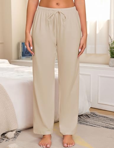 Image of Veseacky Women 100% Cotton Pajama Bottoms Comfy Soft Lounge Sleep Pants Drawstring Sleepwear 3 Pack S-XXL