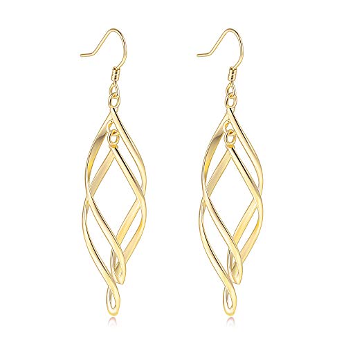 18K Gold Plated Linear Swirl Wire Earrings For Women dangling Boho Dangle Drop