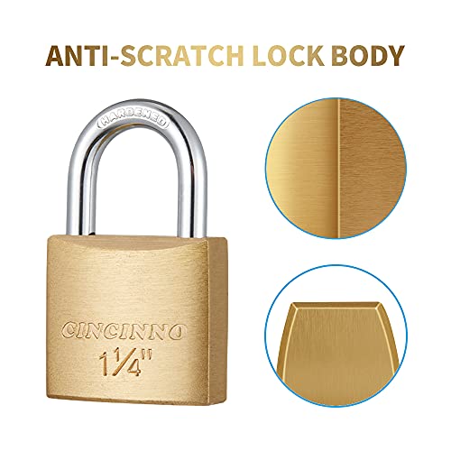 Cincinno 12Pack Small Solid Brass Locks Keyed Alike,1-1/4 Inch (30Mm) Wide Lock Body, 1/5 Inch Shackle Diameter Padlocks With Key thumb #3