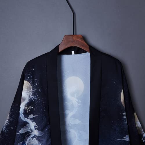 Men Haori Jacket Kimono Cardigan Japanese Harajuku Anime Noragi Yukata Coat Outwear Short Sleeve Open Front Bathrobe4